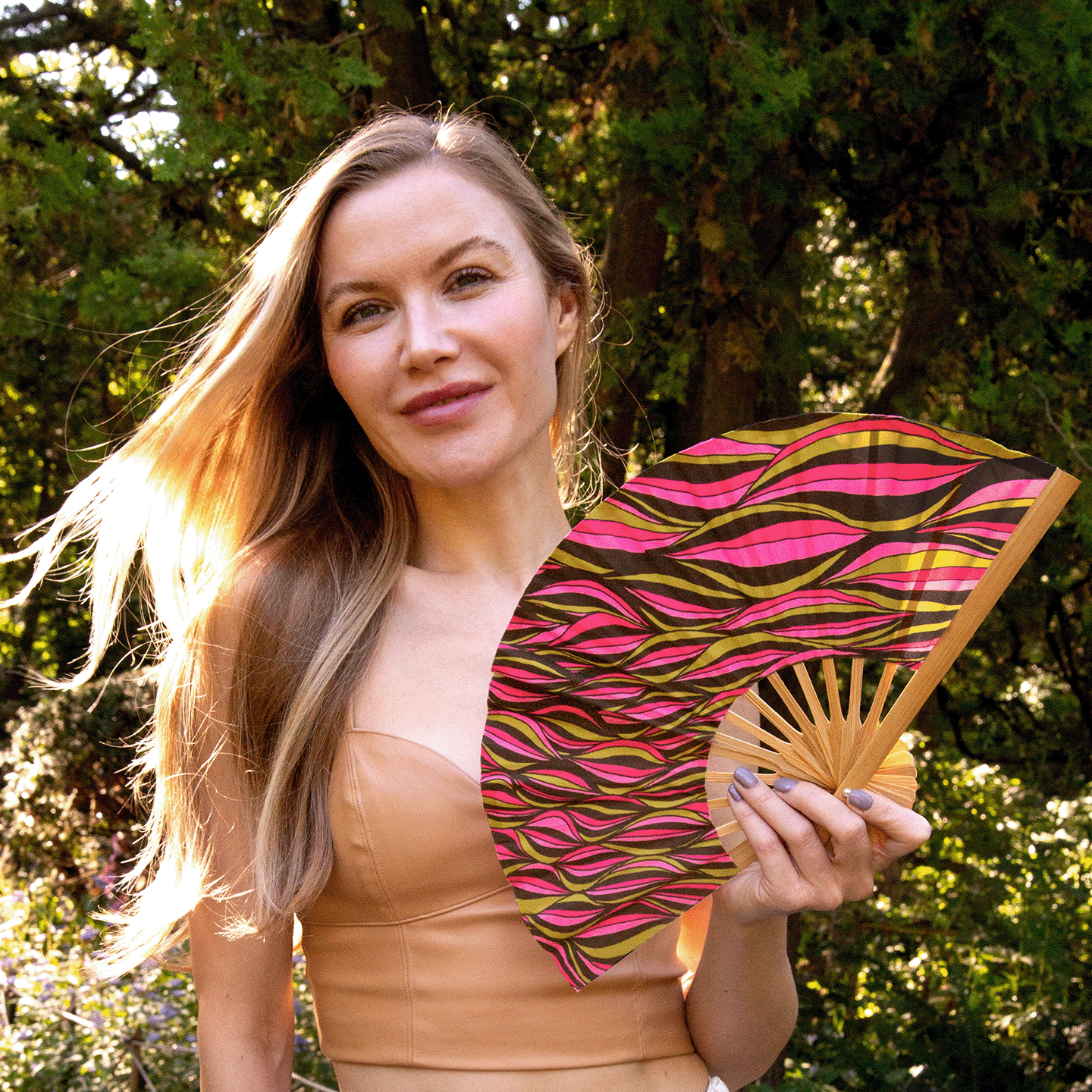 Lily-Lark bamboo hand fan in FLOW print