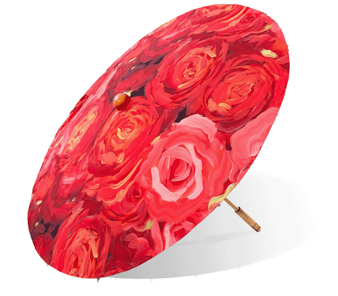 Coral Roses UPF 50+ Bamboo Sun Parasol