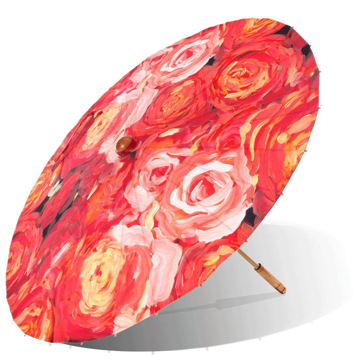 Lily-Lark | Coral Roses Print UV Sun Parasol / Umbrella, UPF 50+