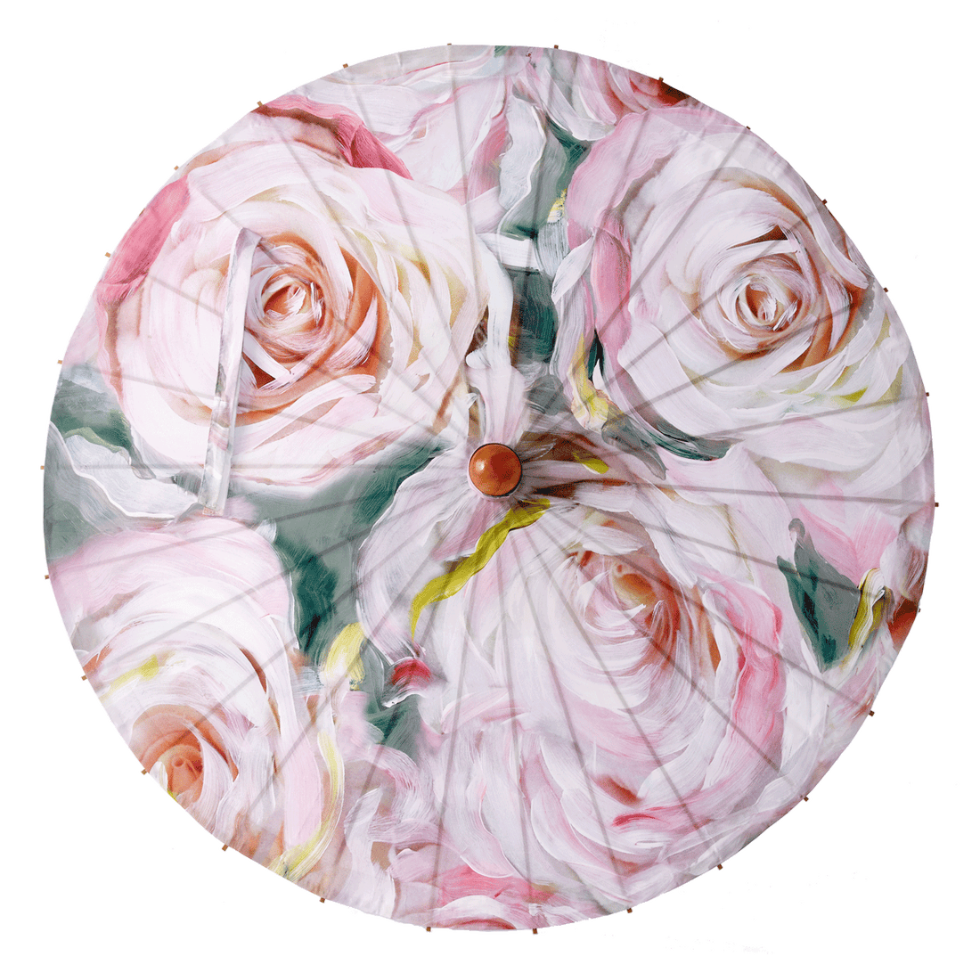 Lily Lark Ink Pink Roses Handcrafted UV Sun Parasol