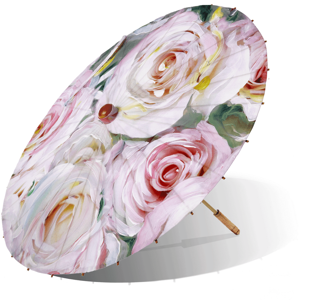 Lily Lark Ink Pink Roses Handcrafted UV Sun Parasol